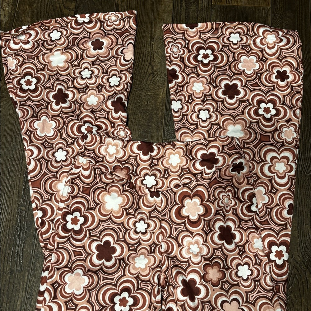 SHEIN Brown Floral Retro Wide-Leg Pants